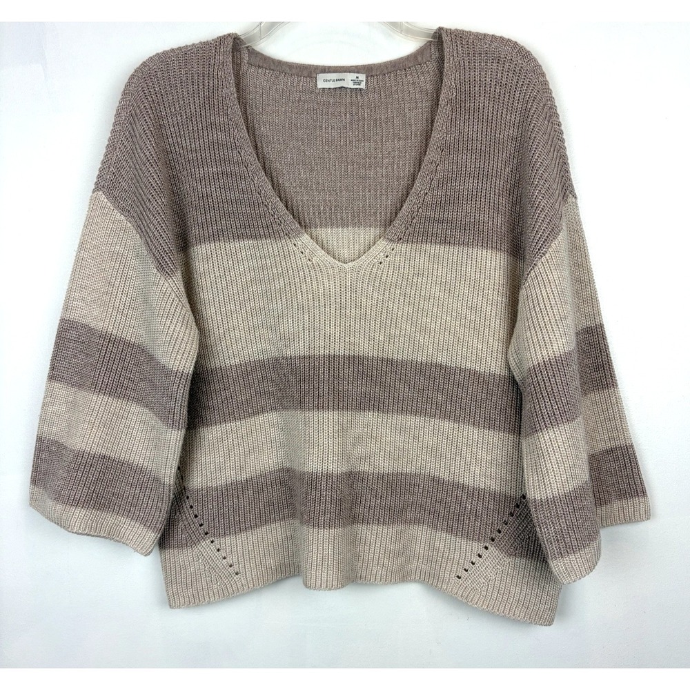 Gentle Fawn Sweater Womens Medium Beige Stripe Layer Capsule Minimalist Boxy